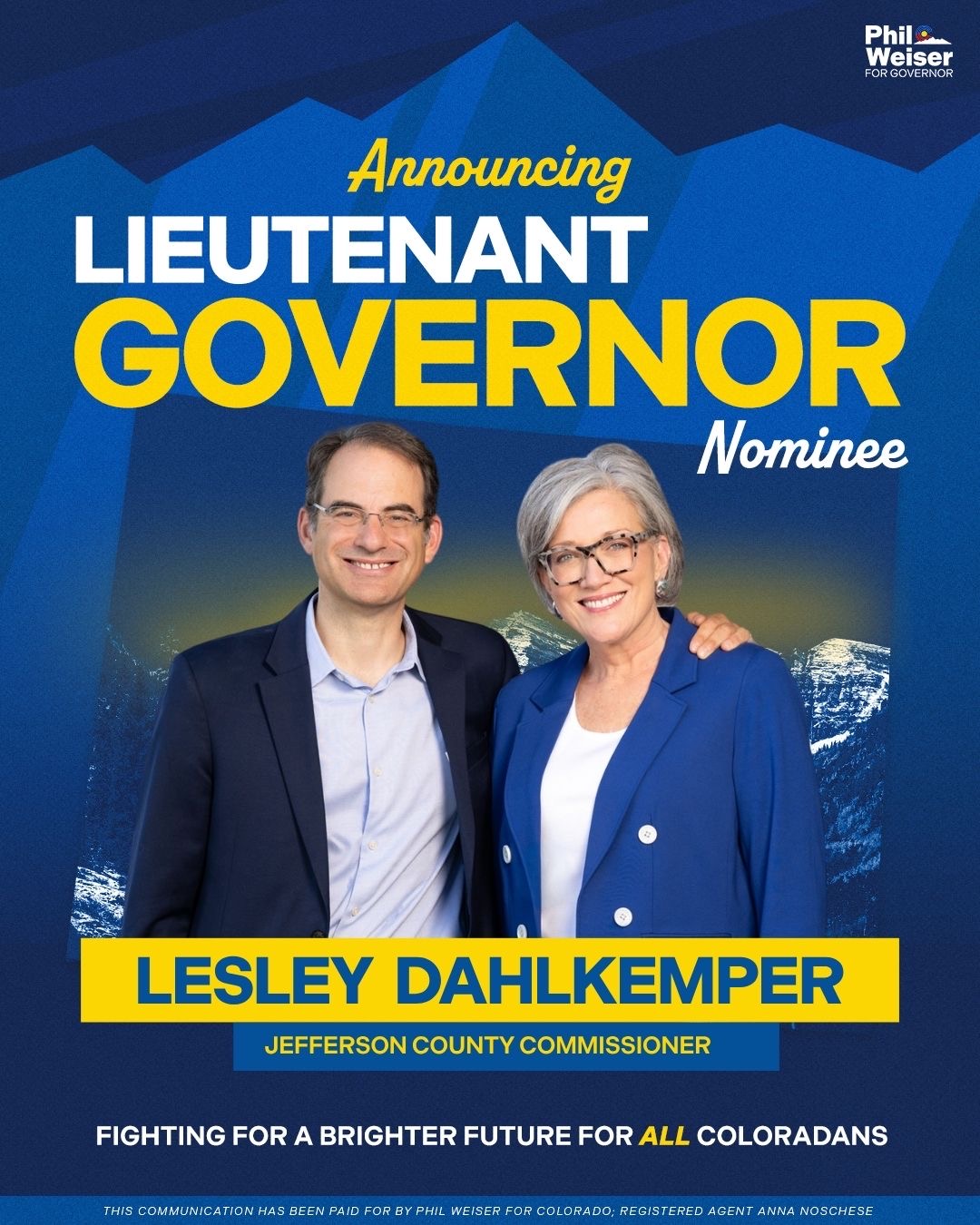 BREAKING: Phil Weiser Announces County Commissioner Lesley Dahlkemper as Lieutenant Governor Nominee